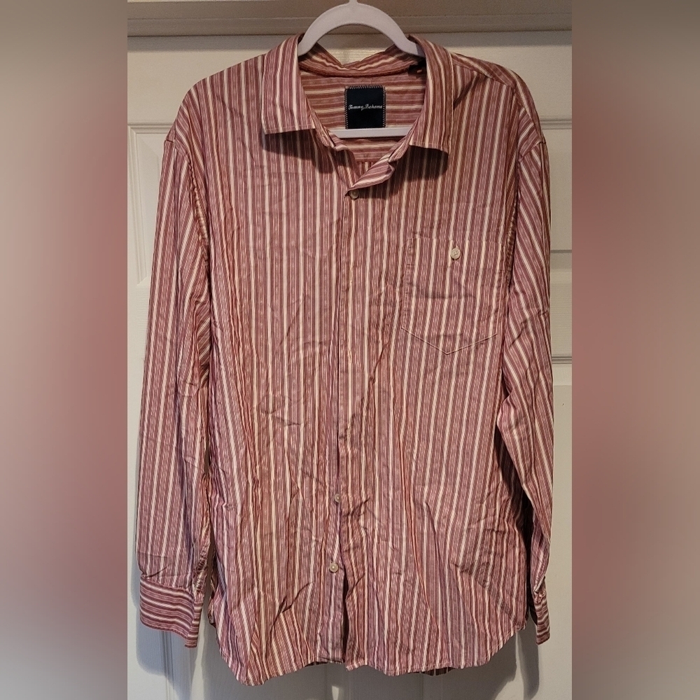 Tommy Bahama $148 Men's Pink Mauve Striped Casual Long Sleeve Button Down Shirt